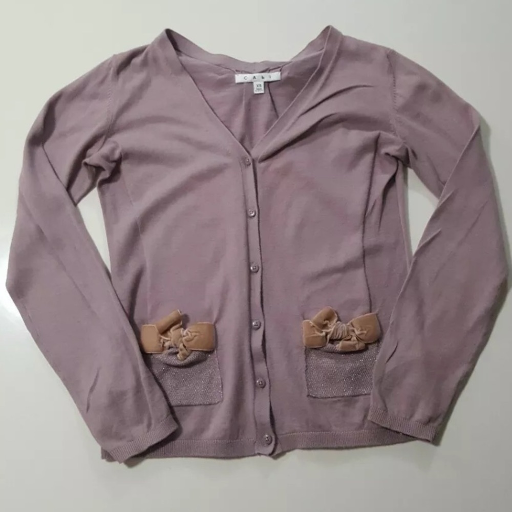 CAbi- Button Front Cardigan Size XS EUC! Velvet Bows So Pretty !!